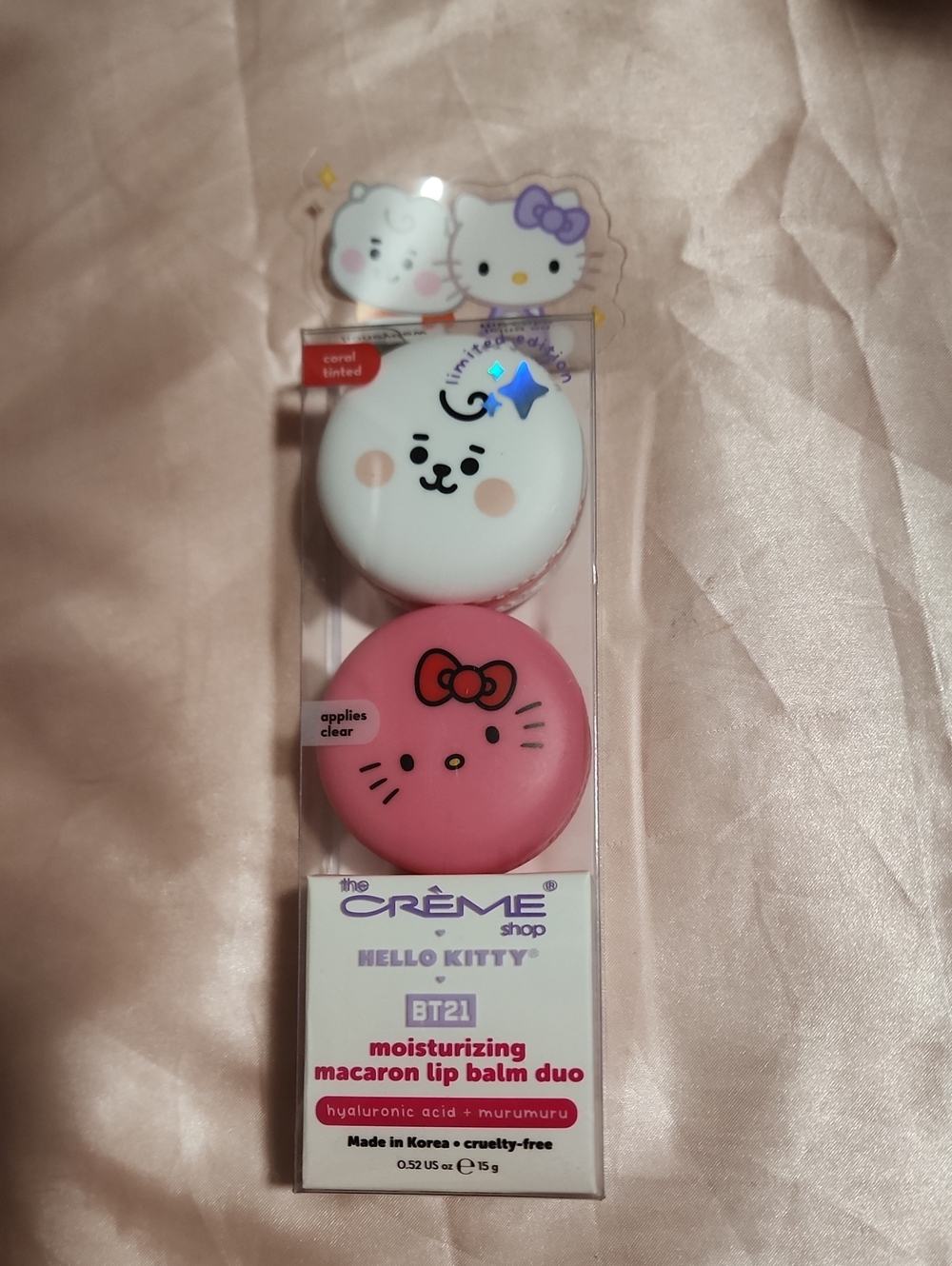 The Crème Shop Hello Kitty BT21 Pink & White Macaron Lip Balm Duo